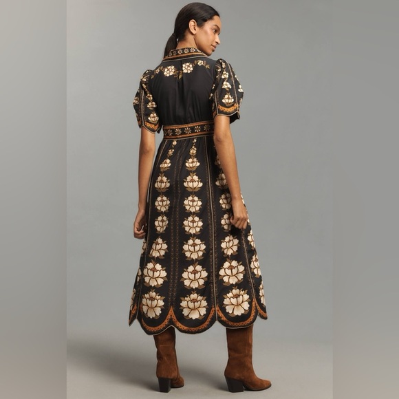 Farm Rio: Black Bold Flowers Organic Cotton Midi Dress - Picture 6 of 13